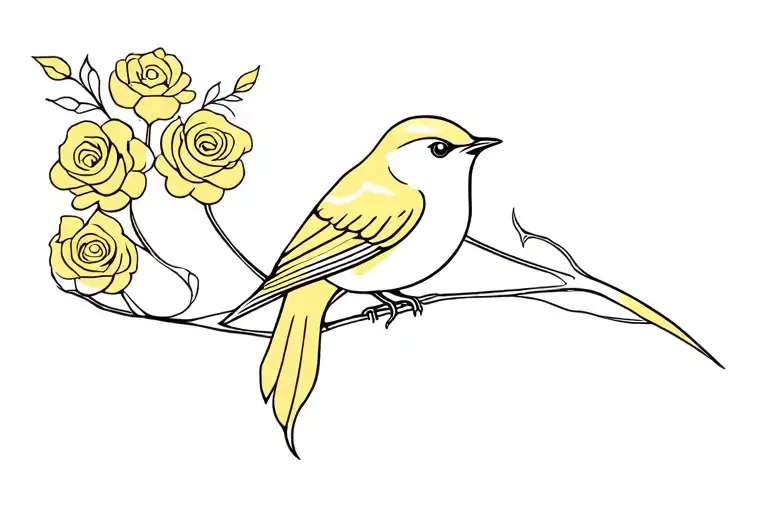 Robin Bird With Yellow Roses Intertwined