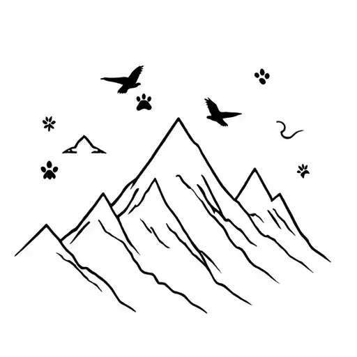Mountians With 4 Birds And A Star And Have A Paw Print