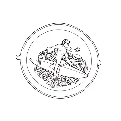 A Dish Of Spaghetti With A Surfer That Ride It