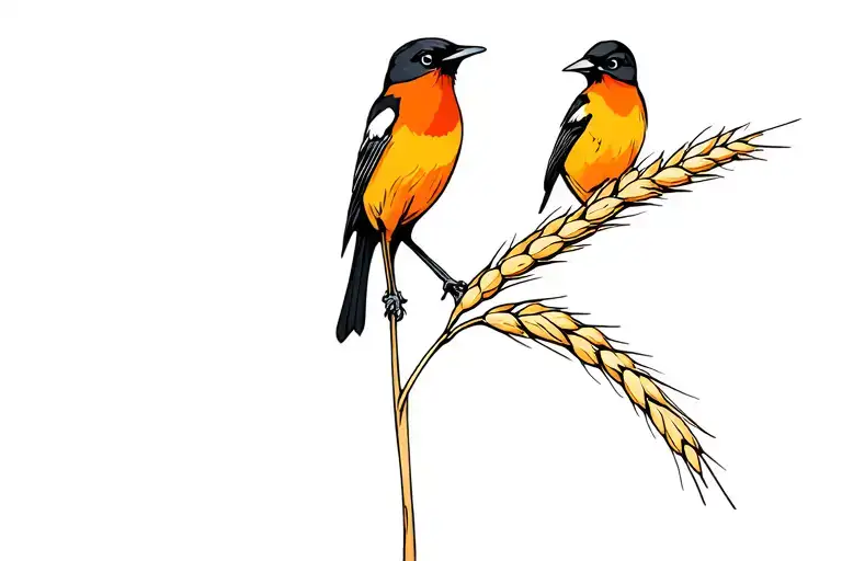 Male Baltimore Oriole On Bearded Wheat Stalk In Color