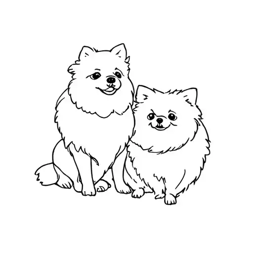 Mother And 2 Pomeranian Dogs
