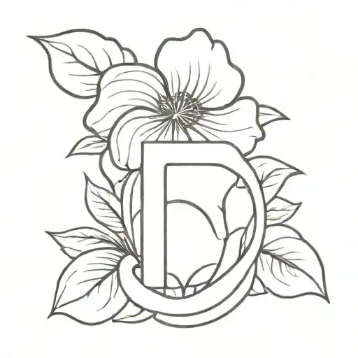 Line Art Flower With Letter D