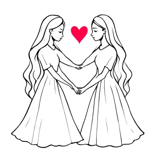 Two Girls Holding Hands Holding A Heart