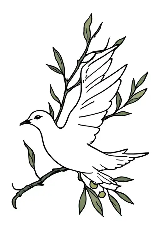 Olive Branch And A Dove Under The Branch