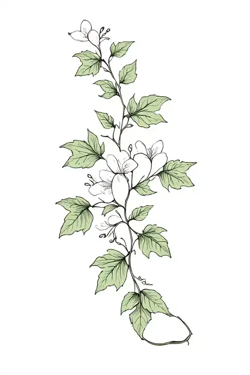 Minimalist Intertwined Ivy Leaf Vine And Honeysuckle Flower Vine With Realistic Botanical Detail