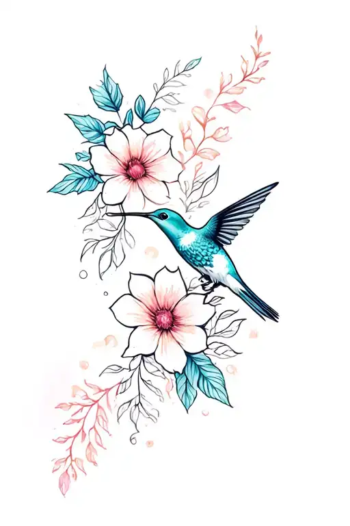Wrap Around Tattoo With Flowers On Fore Arm With A Humming Bird In The Middle
