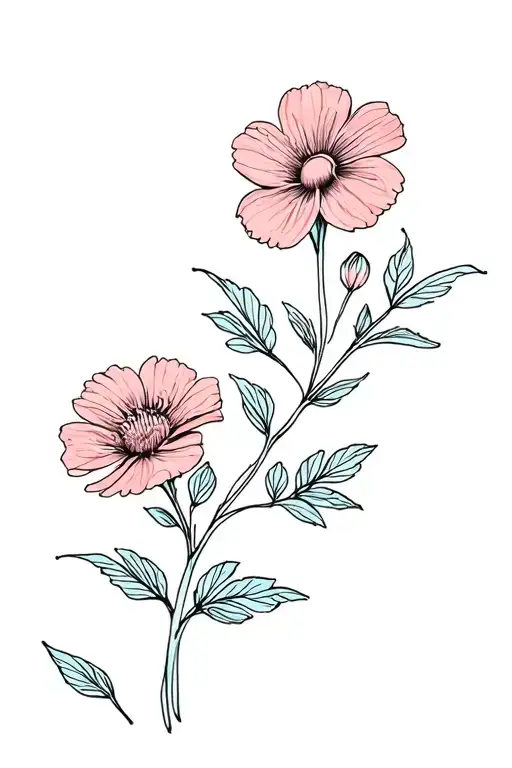 Fine Line Tattoo With Flowers Blooming