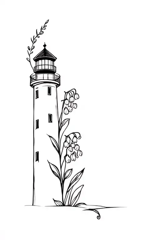 Light House With Lilly Of The Valley Flowers