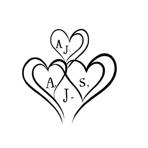 Four Heart Outlines Intertwined With Initials A J L S