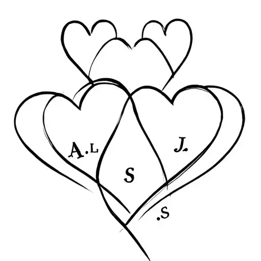 Four Heart Outlines Intertwined With Initials A J L S