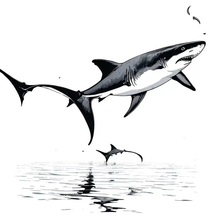 Shark And Manta Ray Silhouette Surrounded By Water