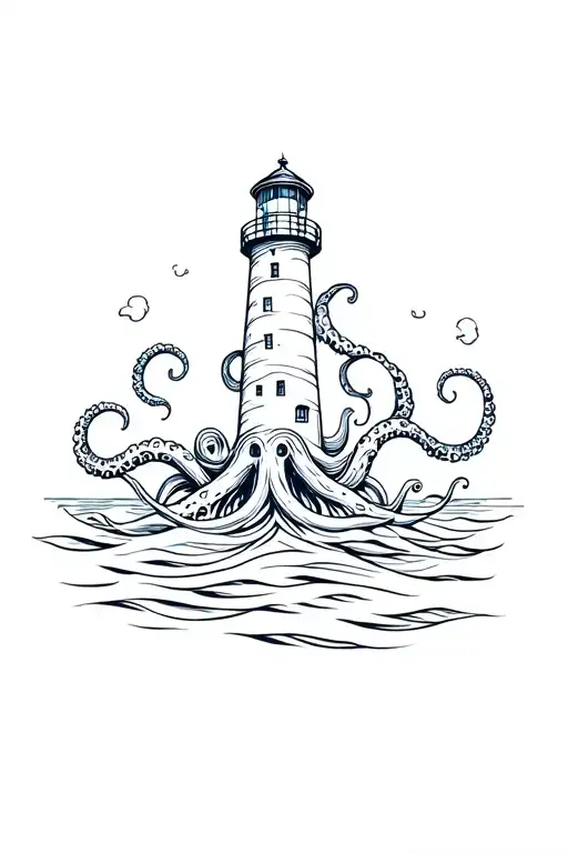 Lighthouse Entangled By Tentacles Emerging From The Sea