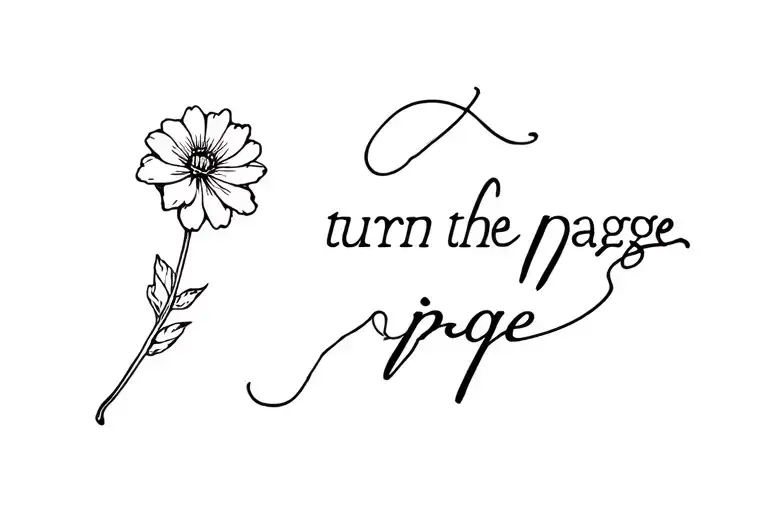 Rip Tattoo With A Flower And Words In The Stem Saying Turn The Page
