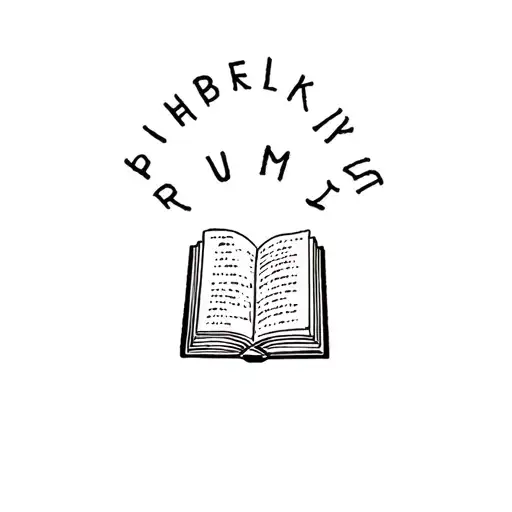 An Open Book Which Is Laying On The Back Only Lines And There Are Letters Above The Book