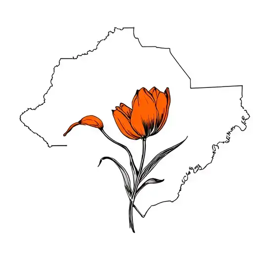 North Carolina Shape With A Small Orange Tulip Over It