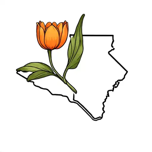 North Carolina Border Outline With A Small Orange Tulip Over It