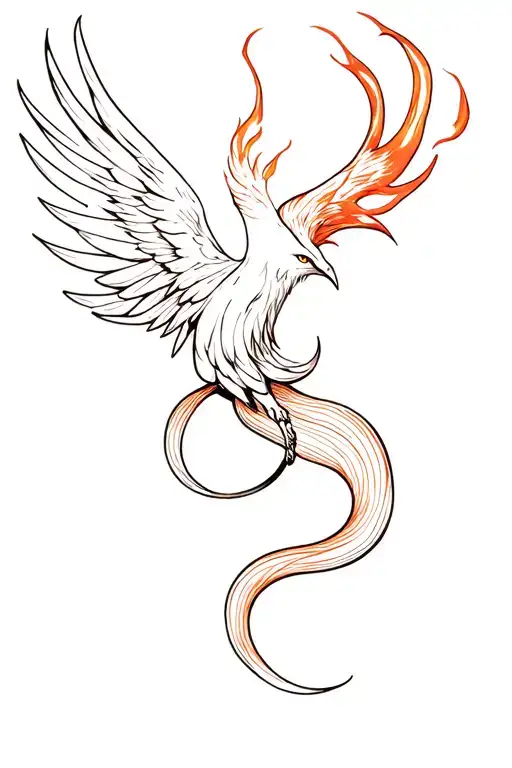 Phoenix Snaking Acorss Upper Thigh Tattoo With A Firey Tail