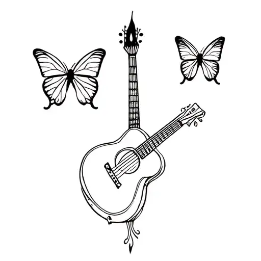 Butterfly And Guitar Intertwined