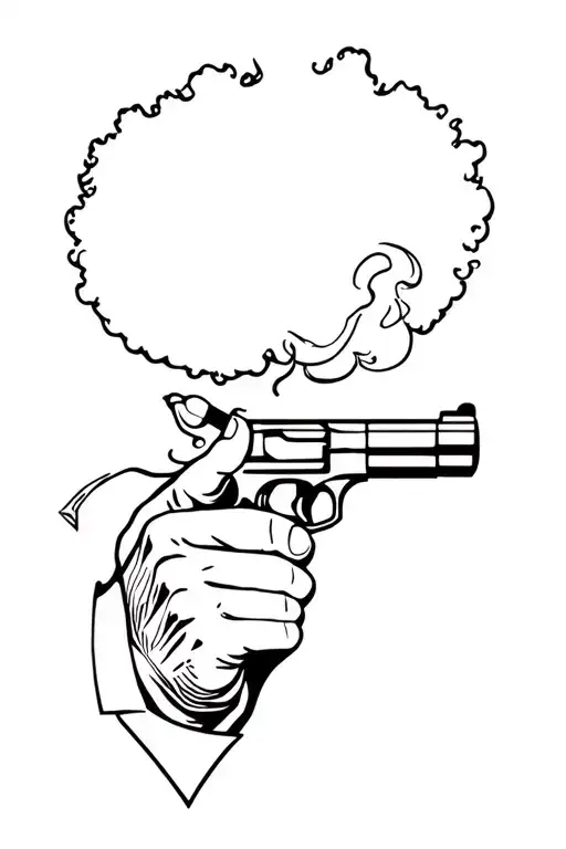 Afro Smoking Cigar With Pistol Pointing