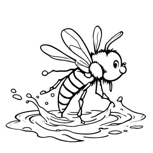 Tattoo Of A Cartoon Bee Diving Into Milk