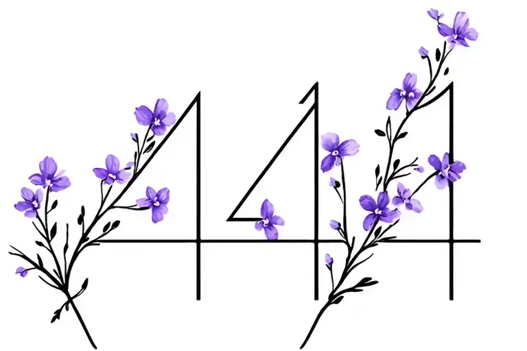 444 Numbers With Purple Flowers Blooming