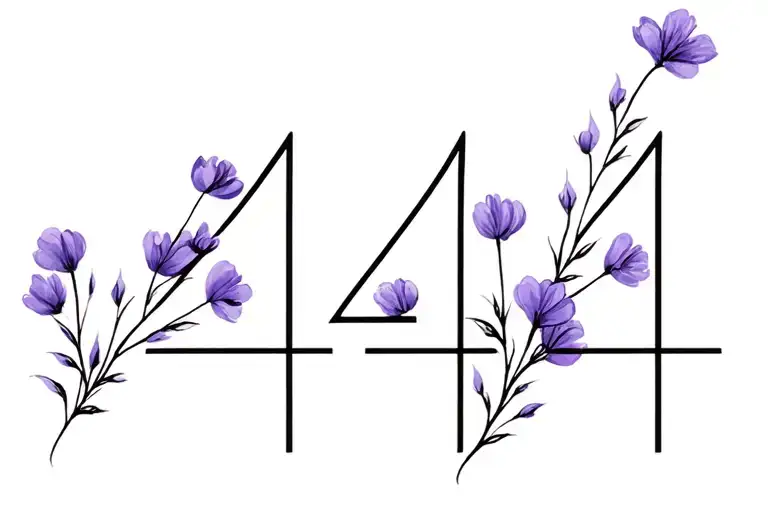 444 Numbers With Purple Flowers Blooming