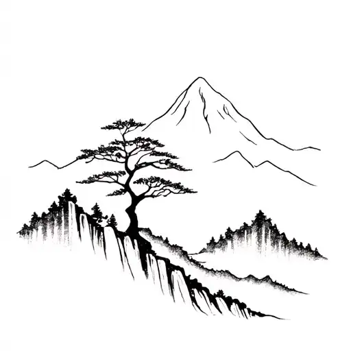 Rowan Tree With Mountains And Waterfall
