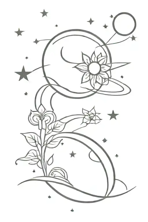 Saturn And Flowers And Sun And Moon And Stars
