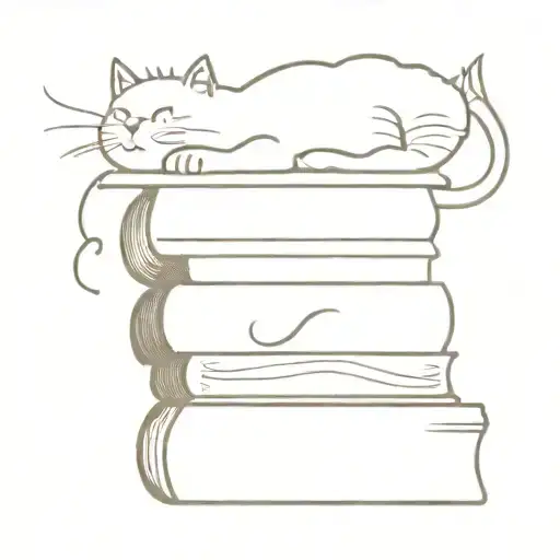 A Stack Of Books With A Whimsical Cat Peeking Out From Behind Them