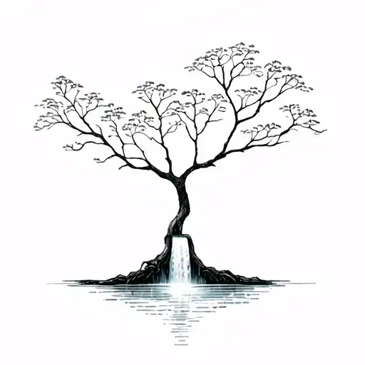 Rowan Tree With No Roots And A Waterfall In The Centre