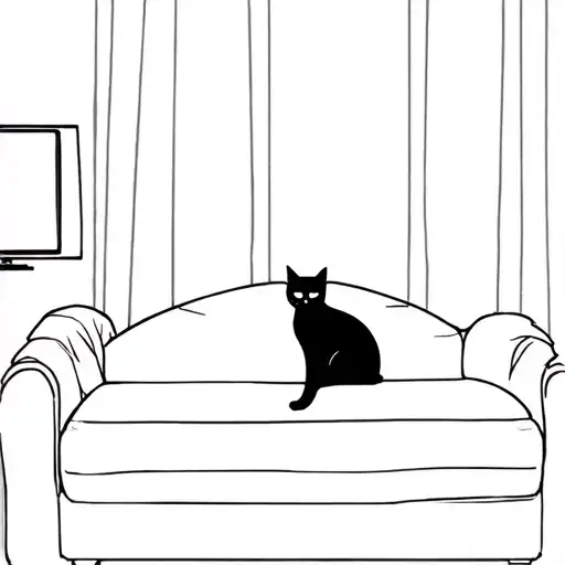 Black Cat With Elbow On Couch Watching Tv Seen