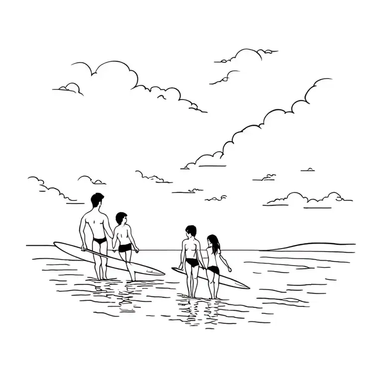 2 Boys And One Girl Surf Beach Scene