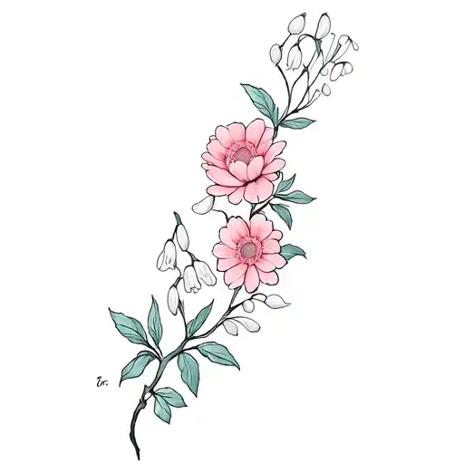 Flower Spine Tattoo Of Peony's Lily's Daisys And And Snow Drops Growing Off The Same Vine