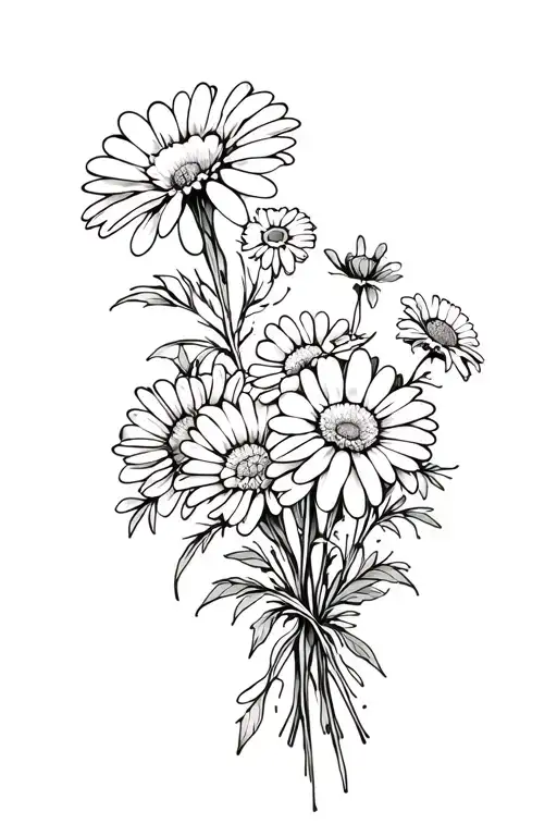 Bouquet Of Daisies And Carnations With Barbed Wire Flowing Through It