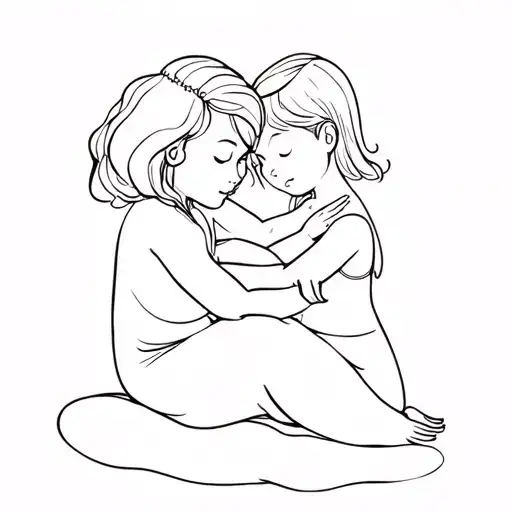 A Mom Hugging A Child Sitting