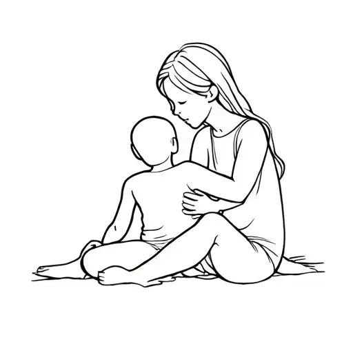 A Mom Hugging A Son Sitting