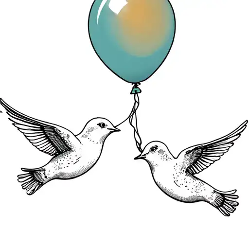 Two Swallows Holding A Balloon Fine Line