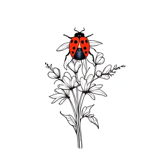 Ladybug On A Flower Bouquet Fine Line Stem
