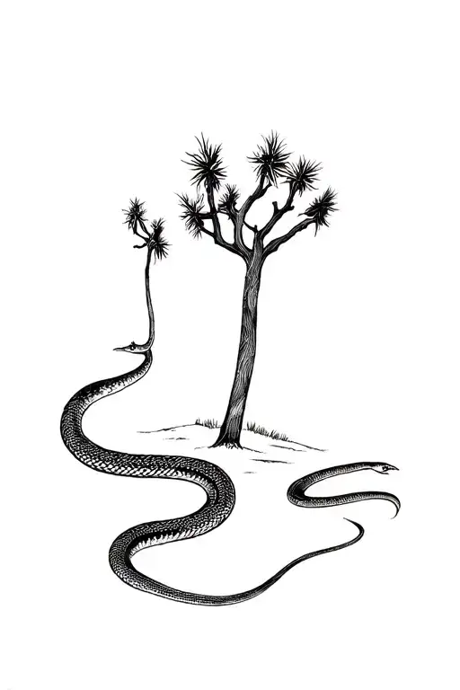 Snake In Front Of Joshua Tree