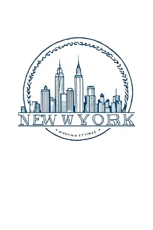 Stamp Of New York City Skyline In The Background