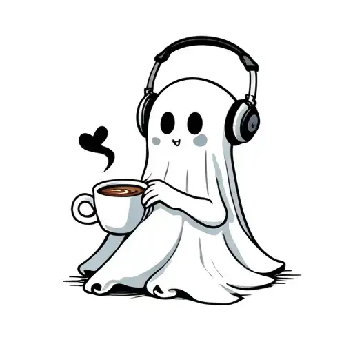 Cute Ghost Drinking Coffee With A Headset On Coping With A Divorce