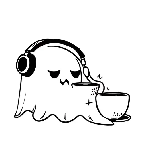 Cute Ghost Drinking Coffee With A Headset On Coping With A Divorce
