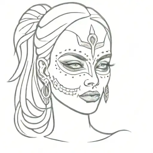 Lillith Godess With Mask Of Skull And White Eyes