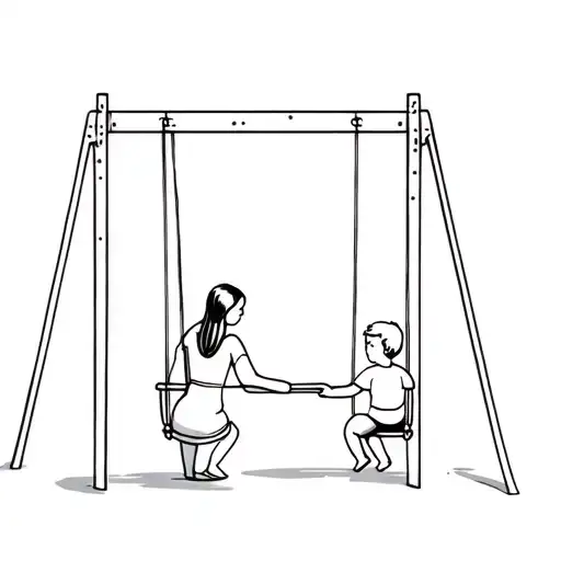 Mother Pushing Her Son On The Swing Set