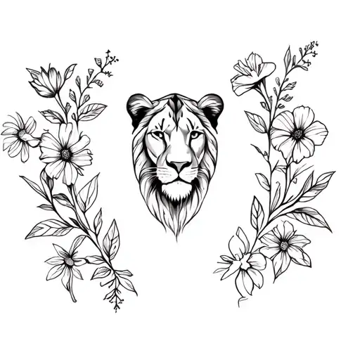 Leo Print And Flowers Surrounding