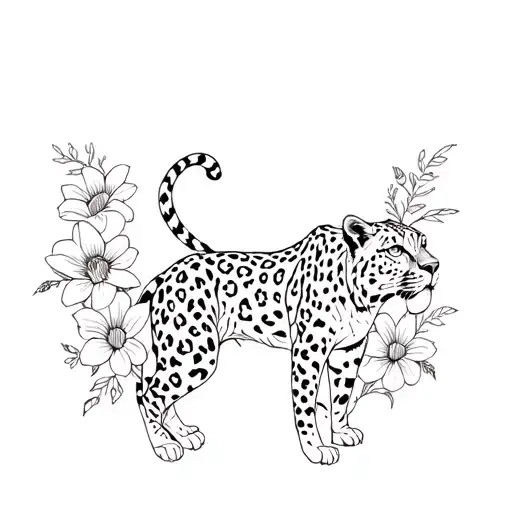 Leopard And Flowers Surrounding