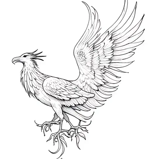 Phoenix Fine Line Realistic Tattoo Design