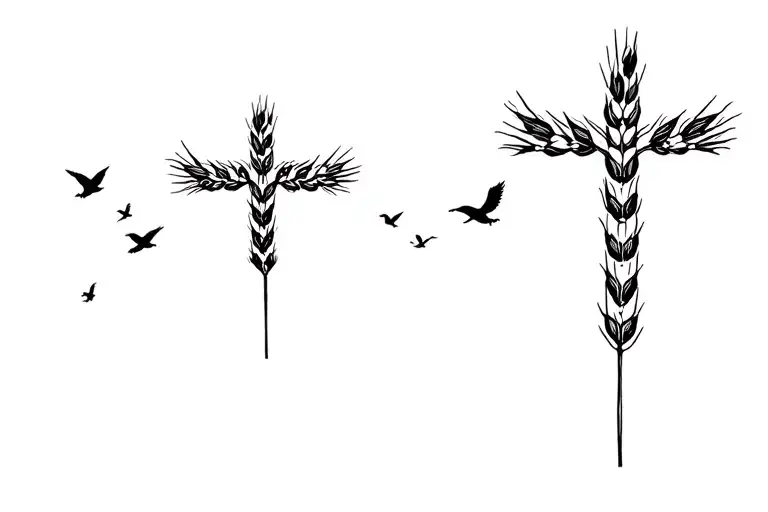 Cross Wheat And Flight Of Birds