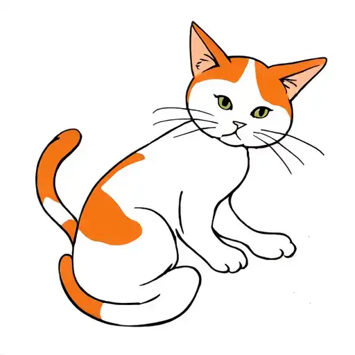 A White With Orange Fur Cat With One Ear Lying With His Front Legs On A Capital J