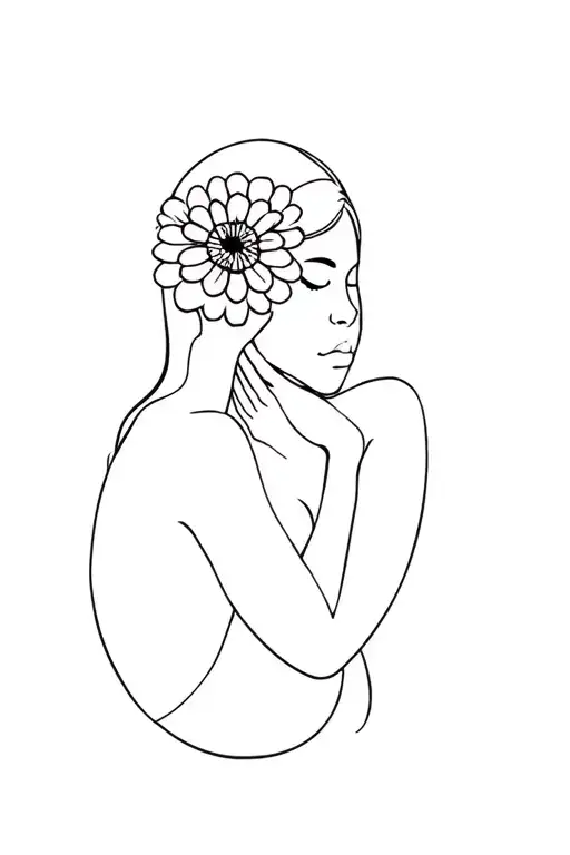 A Woman With Flower Face Hug Herself Symbolizing Mindfulness And Growth